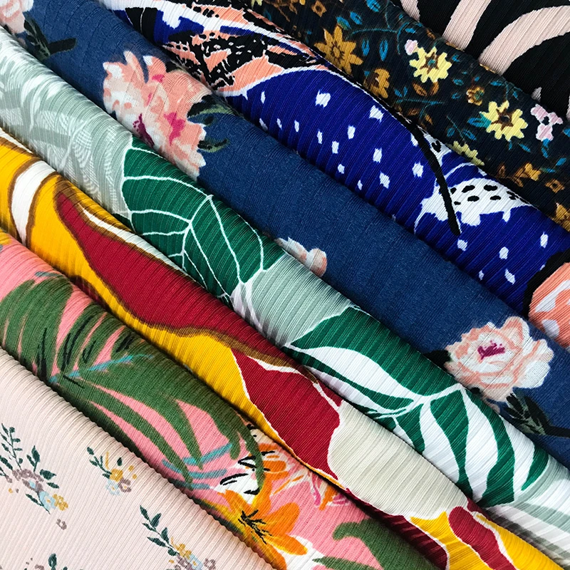 South America New fashion essetex dty fabric 3*2 rib 2-side brush fabric rib printed fabric telas for garment