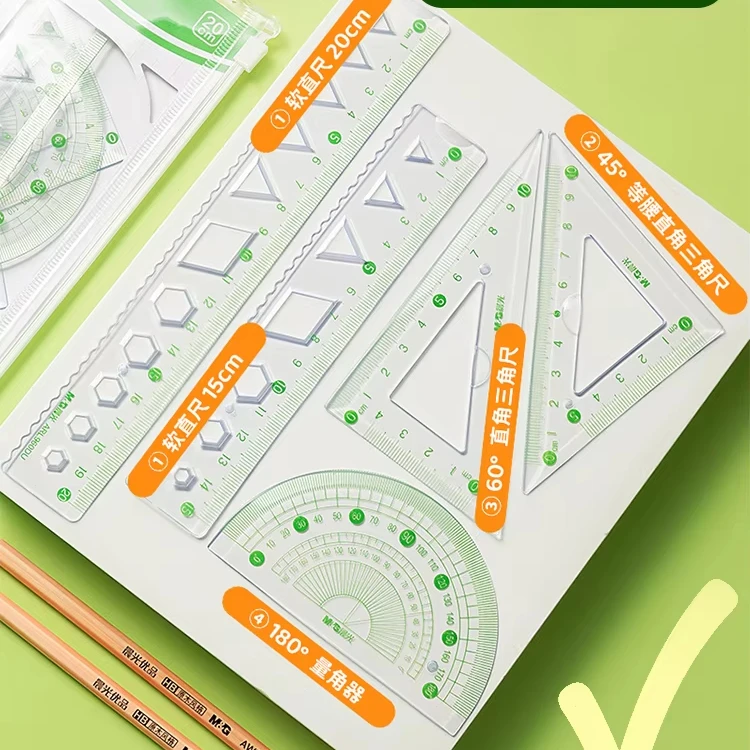 M&G High Quality 15cm Straight and Triangular Protractor Set Soft Eye Protection for School Stationery