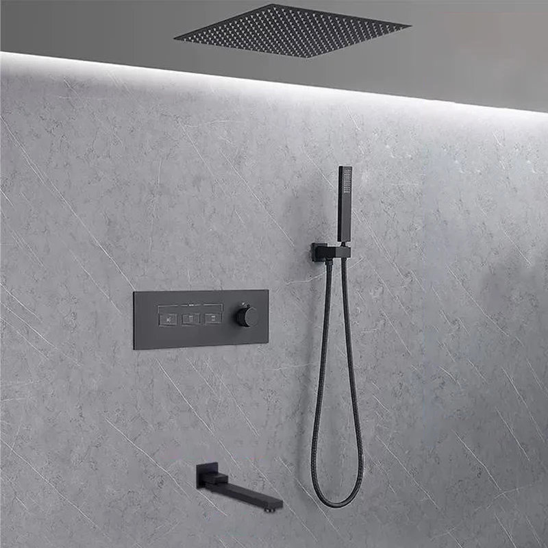 12 inch Rainfall Thermostatic Shower System Matte Black Concealed Shower Combo Set Shower With Ultra-thin Top Spray
