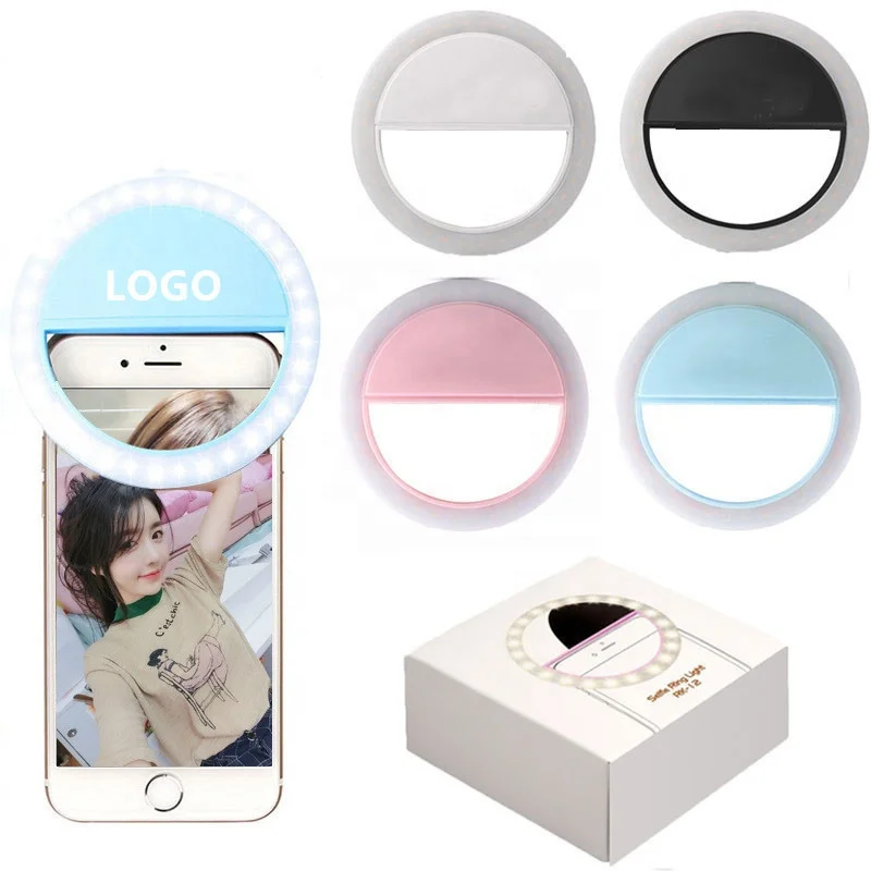 wholesale portable rechargeable phone cameral clip on LED selfie ring light for Iphone Supplementary Lighting