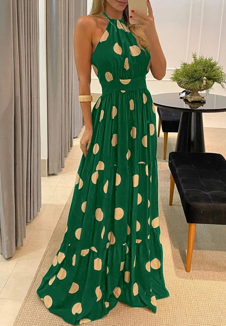 2022 Designer Clothing Polka Dot Ruffles Halter Plus Dress Sexy Maxi Plus Dresses