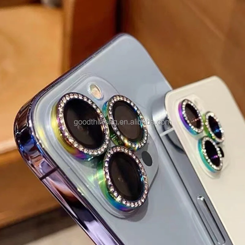 10 colors protect shining tempered glass decoration mobile phone camera lens protector for iphone 15 14 13 12 11 pro max