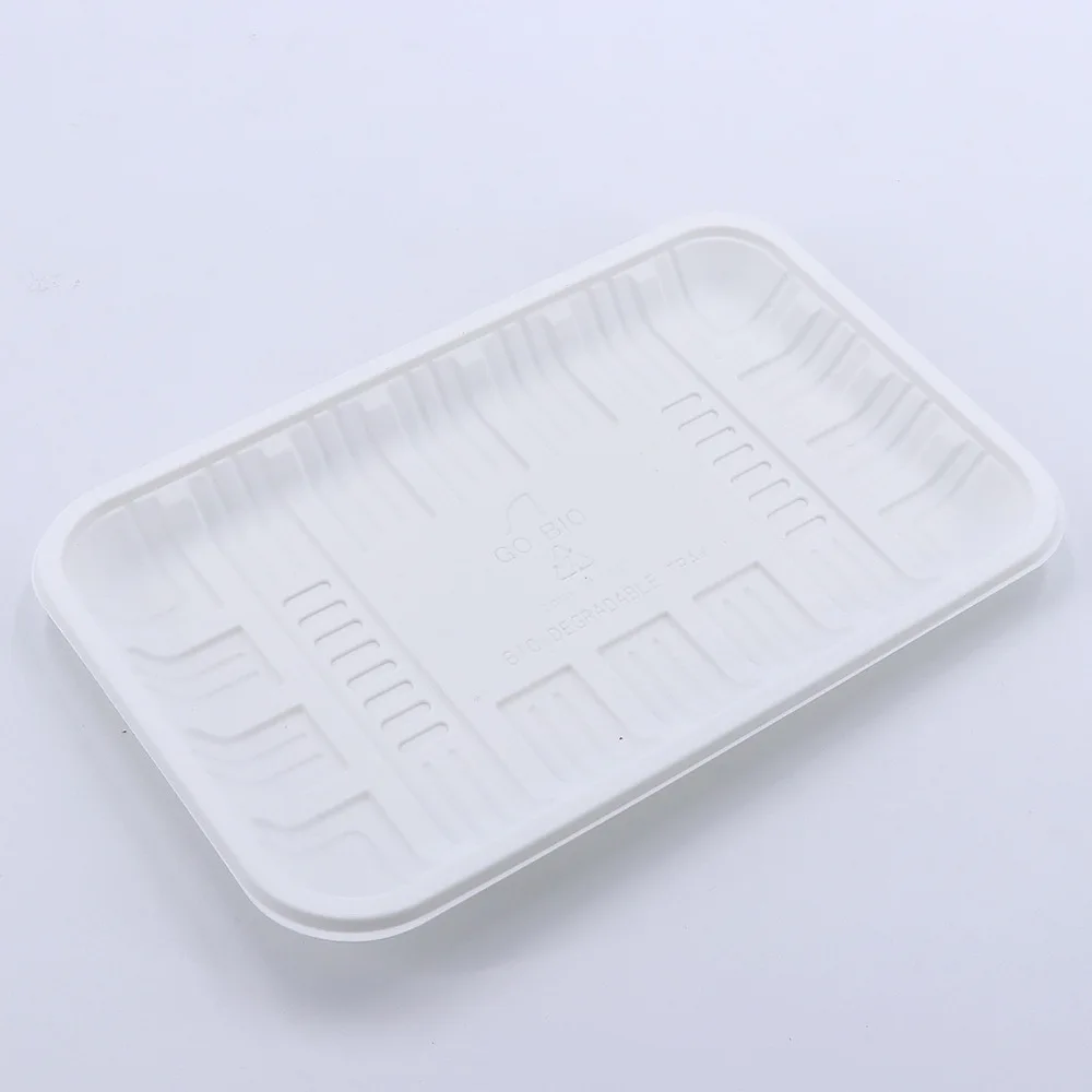Disposable Biodegradable corn starch  Plates Customizable Fruit Meat Tray For Supermarkets Rectangle Sushi Tray
