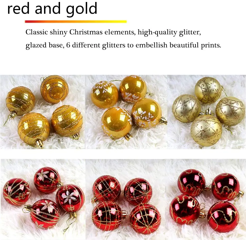 Hot Selling Red and Gold Bulk baubles Items Christmas Decoration Gifts Plastic Ball Ornaments Set in Box
