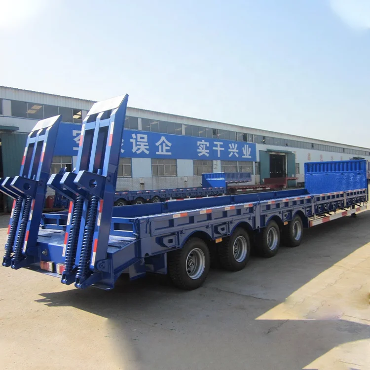 China Heavy Duty 3 Axles 60 Ton Low Bed Tyre Exposed Semi Truck Tralier Low Flat Bed Truck Semi Trailer