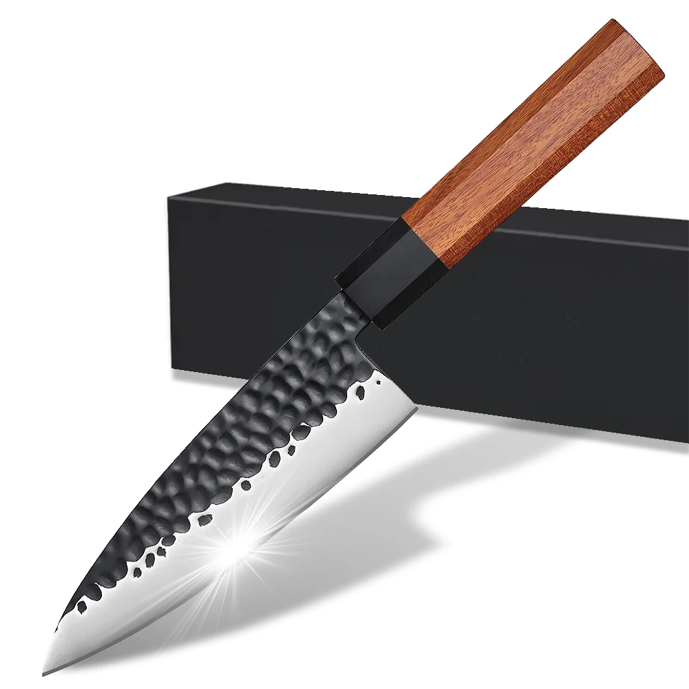 Custom Logo Deba Knife 6 inch Double Bevel Japanese 440C Stainless Steel Fish/Fillet Knife with Octagonal Wood Handle