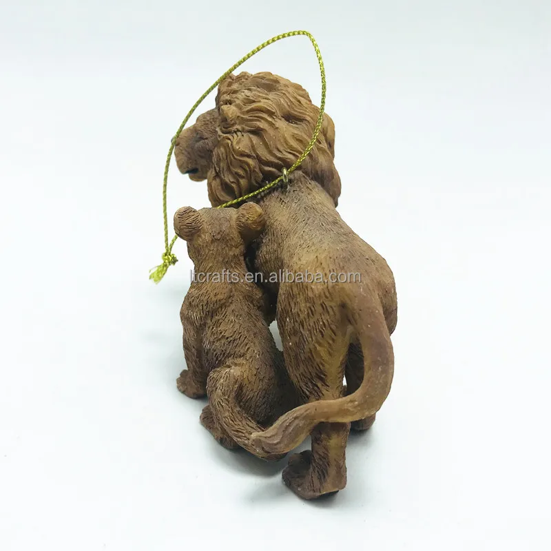 Animal resin lion statue ornament custom hanging decorative lion Mom and Baby figurine for Christmas Tree