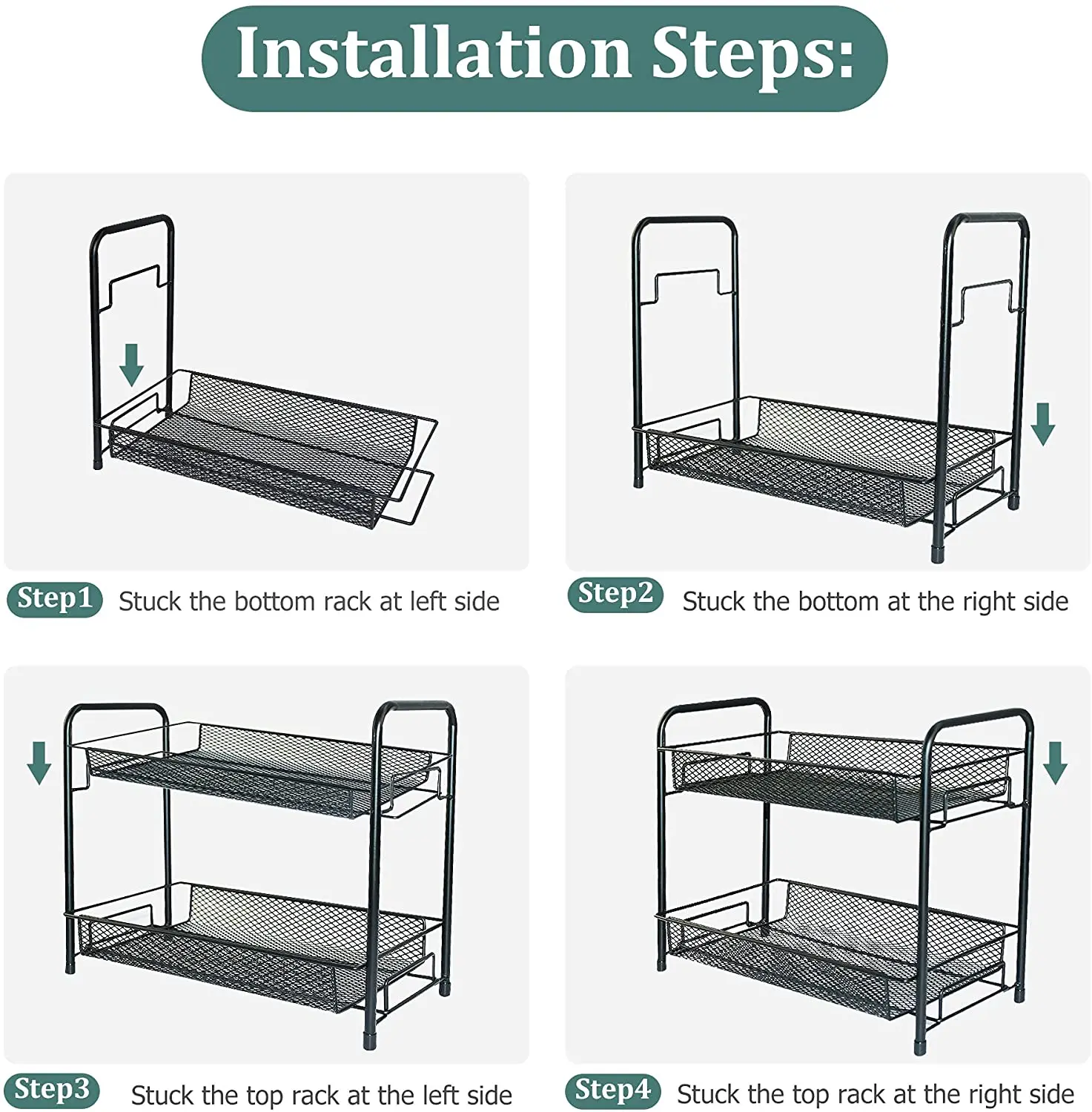 Kitchen Cabinet Bathroom Makeup Living Room Pantry 2-Tier Countertop Spice Rack Organizer Stainless Steel Spice Rack
