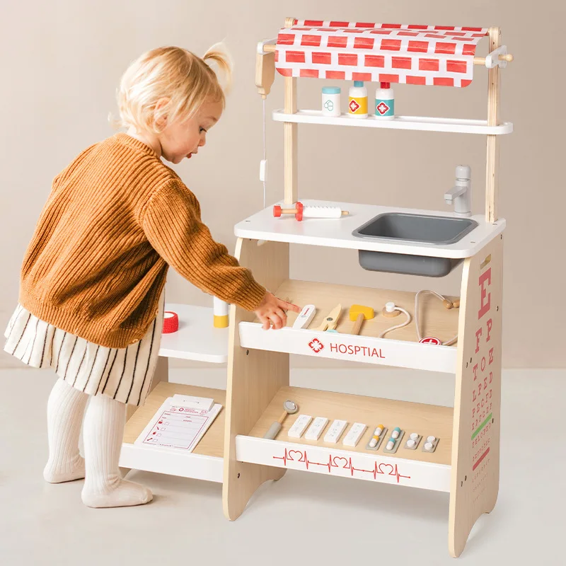Wooden Pretend Toy Simulation Hospital Mini Medical Clinic Doctor Nurse Role Play Toy Kids Wooden Toys