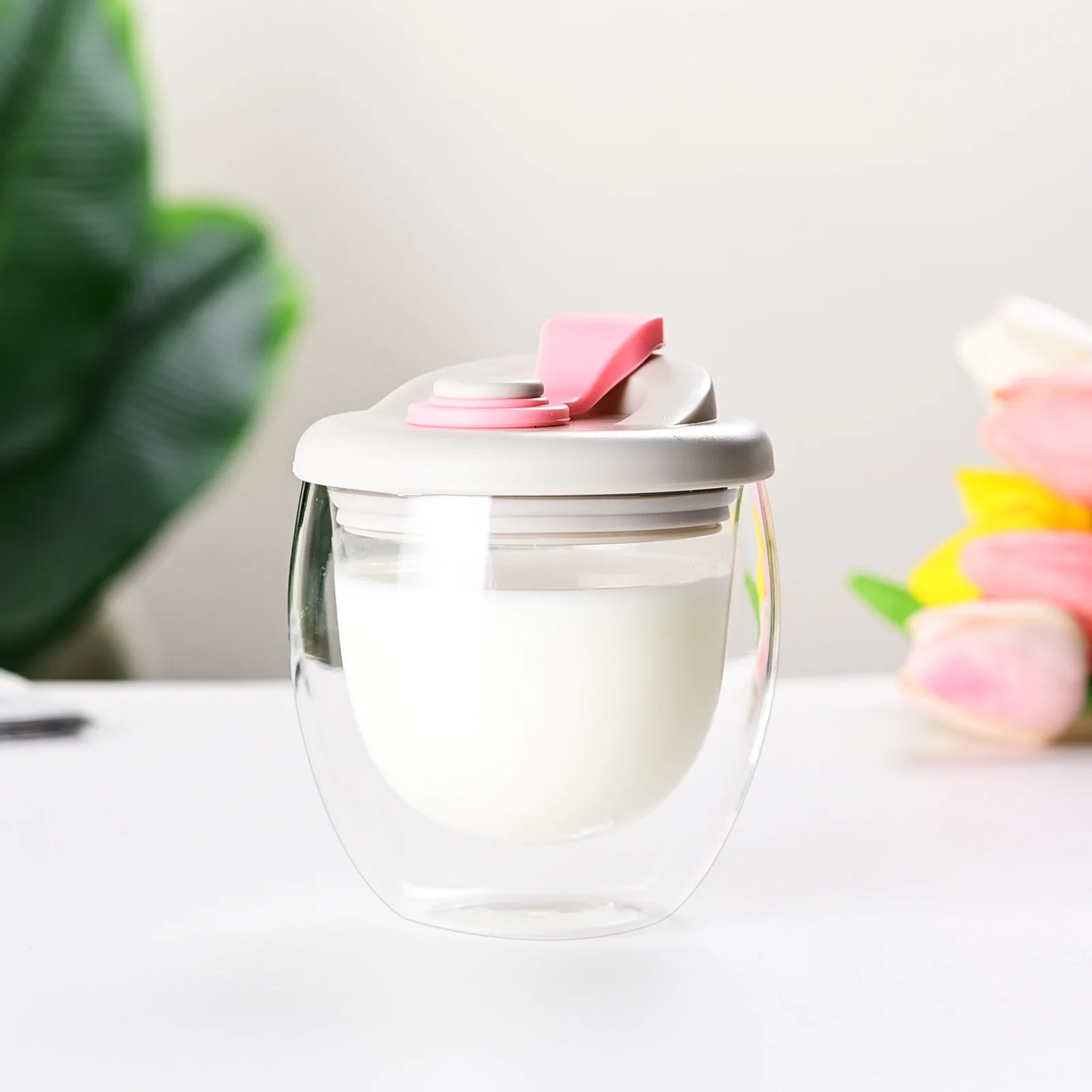 250ml 350ml 450ml Double Wall Glass Cup Heat Insulated Milk Glass Coffee Cup with Lid Juice Glass Egg Cup Tumbler