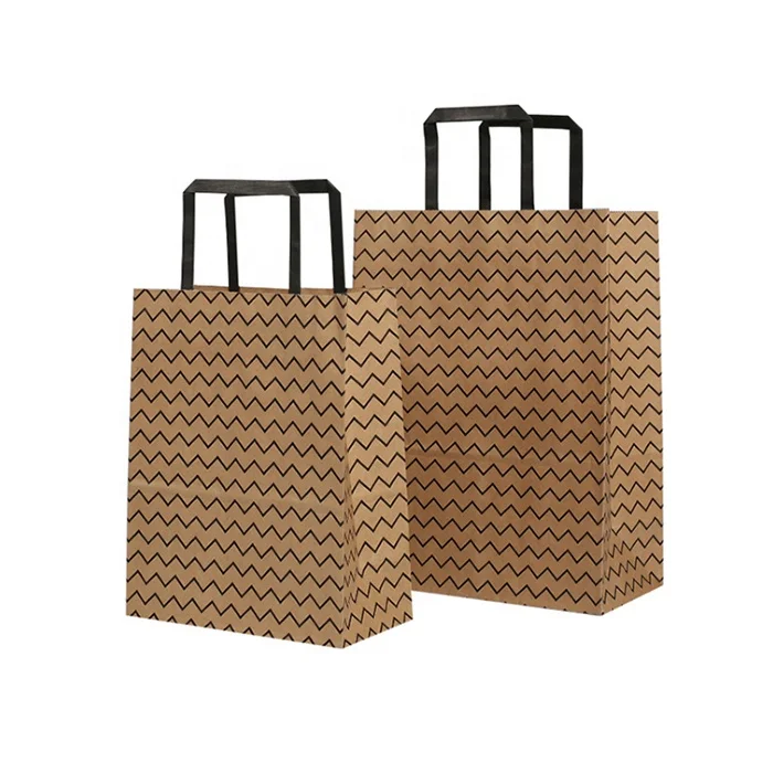 Custom Made Flat Paper Handles Brown Takeaway Fast Food Kraft Paper Bag For Restaurant Packaging