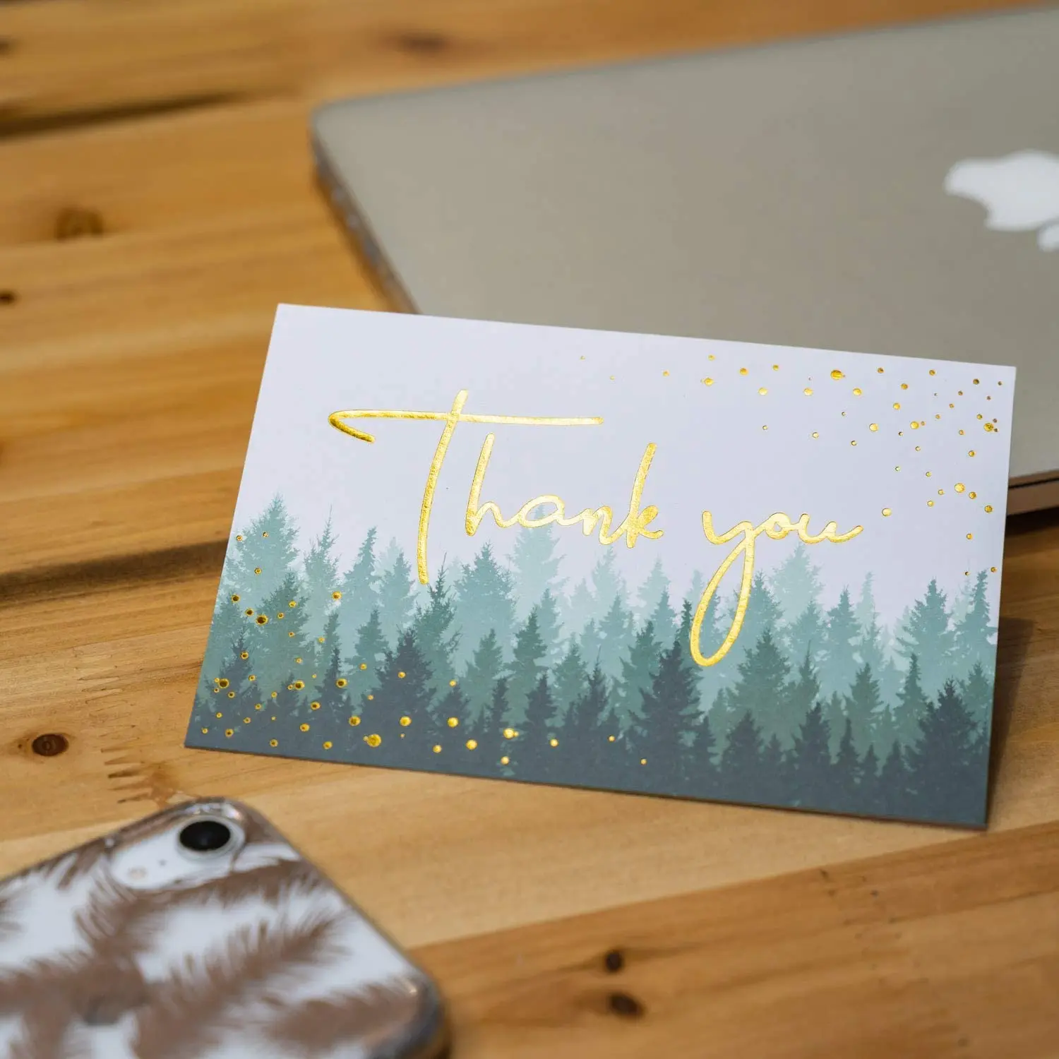 Myway Cards Printing Gold Foil Forest Nature Customised Wedding Baby Shower Thank You Notes Card with Envelopes