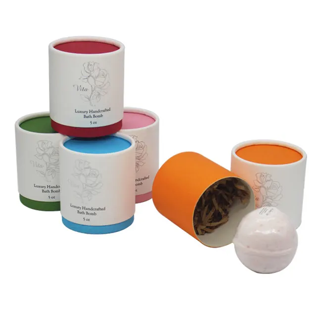 eco-friendly handmade soap cardboard cylinders packaging luxury design paper tube for bath bomb packaging
