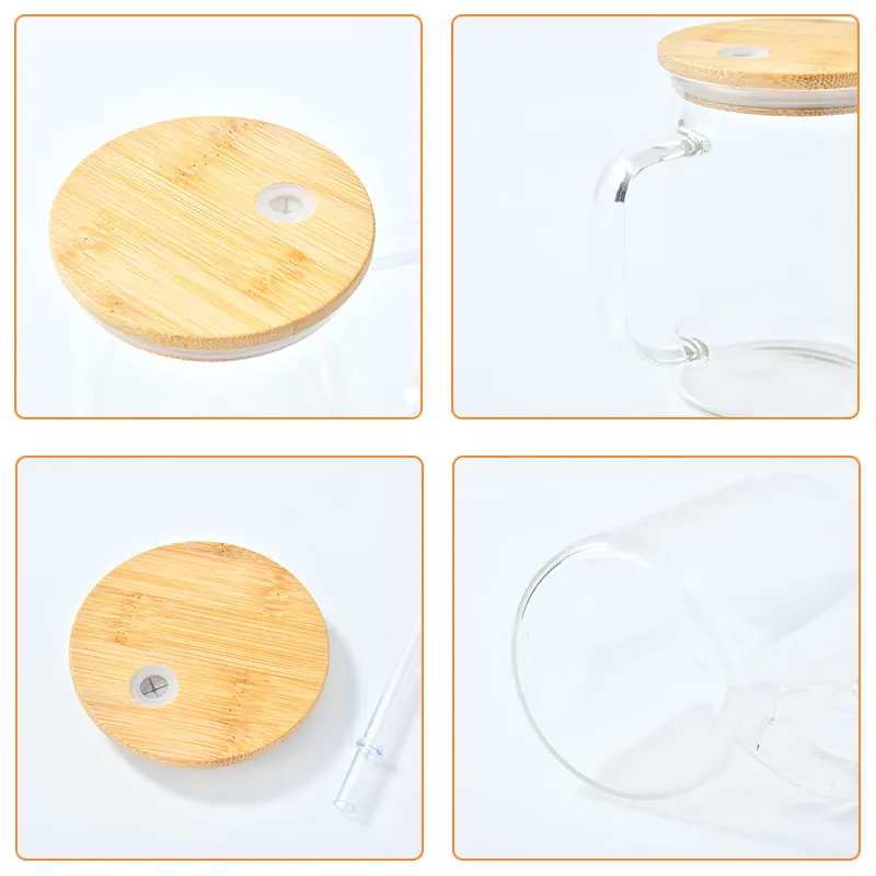 USA WAREHOUSE Frosted Glass Mug Sublimation Blanks 15oz Transparent Clear Beer Glass Mug with Handle Custom Tumbler Cups