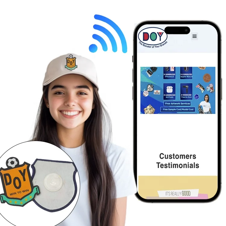 NFC смарт-наклейки этикетки оптом на заказ логотип бренда тканые патчи с 13 56 МГц NTAG213 программируемый чип