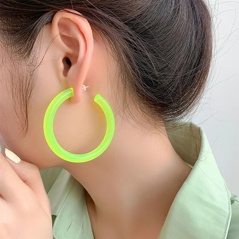 New Arrival Exaggerated Earrings Acrylic Resin Earrings Creative C-shaped Clear Hoop Earrings for Women Girls