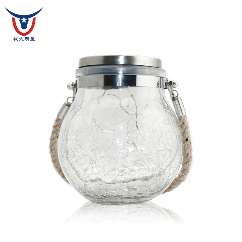 Solar Christmas Valentine Day Gift Copper Wire Lamp Crack Ball Glass Jar Holiday Light Outdoor Garden Decoration Tree Lamp