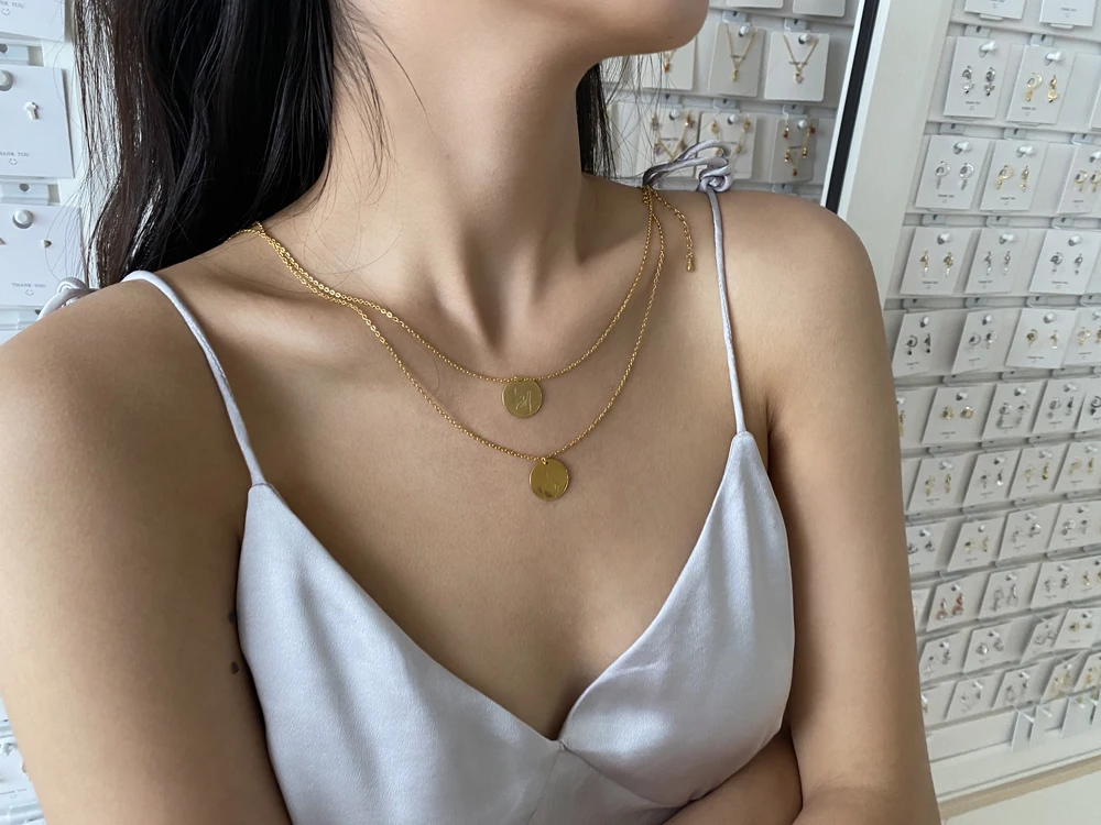 Custom Fashion 18K Gold Plated Necklace Set Pendant Jewelry Hexagon Chain Letter A-Z Initial Stainless Steel Necklaces For Women