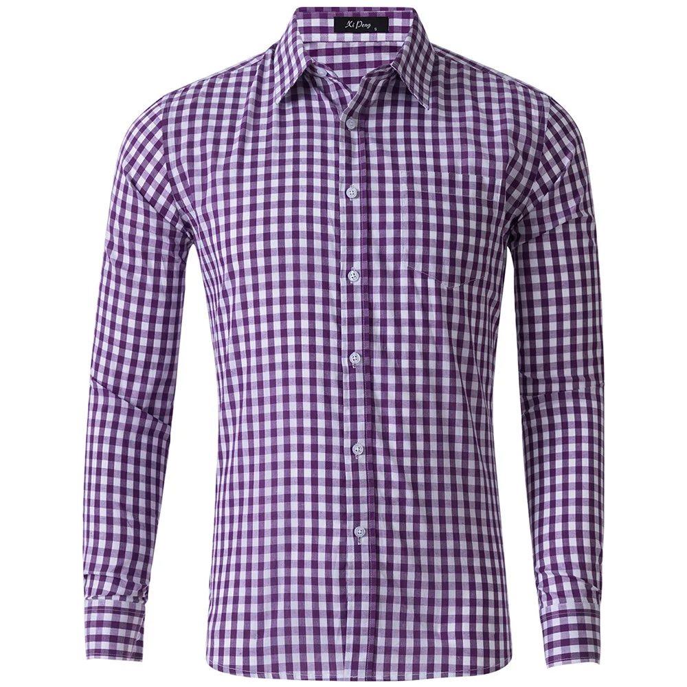 Hot selling men small plaid cotton dress shirt with wholesale price