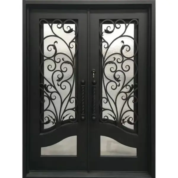 Residential exterior wrought iron double security entry front doors