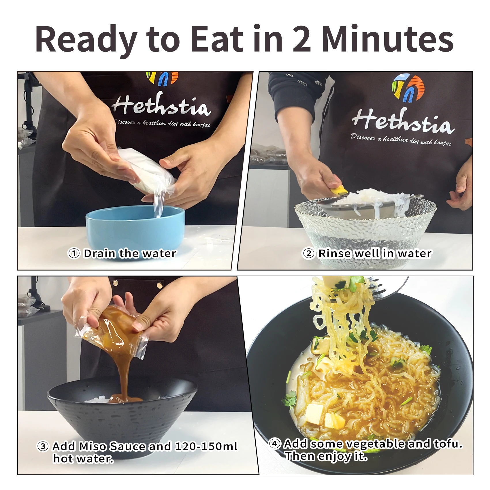 Wholesale Pack Paleo Friendly Vegan Noodles Plant-Based Miso Flavor Ramen Slim Konjac Pasta Spaghetti Form Hethstia