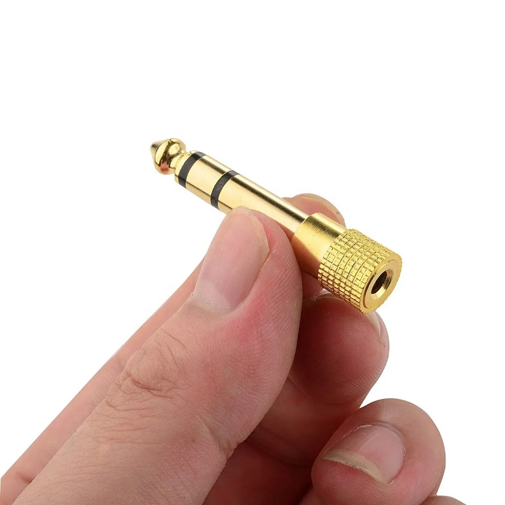 Gold Plated 6.35mm (1/4 inch) to 3.5 mm Male to Female Stereo Adapter, can be 5-Pack or custom