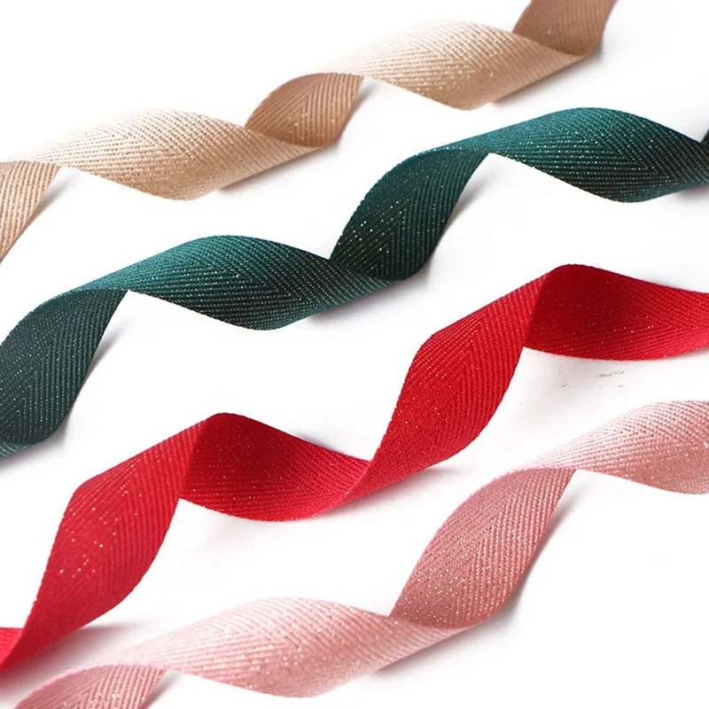 Gold glitter herringbone ribbon/twill ribbon/color glitter ribbon