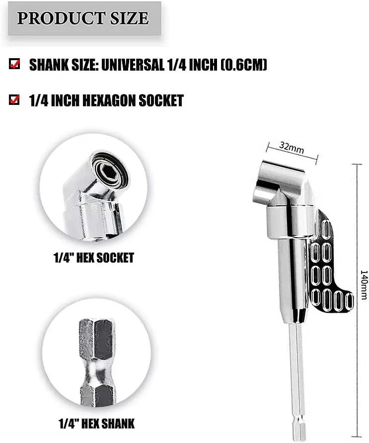 105 Degree Right Angle Screwdriver Drill Bit Set Holder Adjustable Turning Nozzles for Screwdriver Hand Tool 1/4' Hex Magnetic