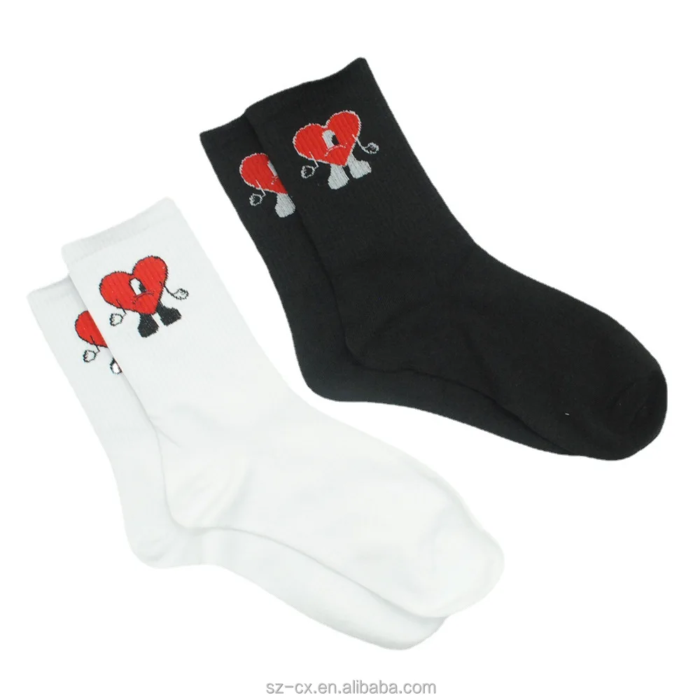 2022 fashion spring compression unisex adults men embroidery cotton bad bunny heart sock hosiery stockings men bad bunny sock