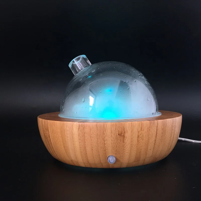 SOICARE 100ml Ball Bamboo Wood Glass Ultrasonic Aromatherapy Essential Oil Aroma Diffuser