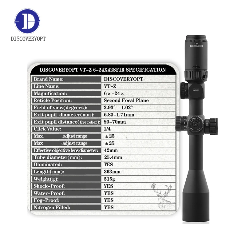 Discovery Optics VT-Z 6-24X42SFIR Optical Scope Scope with 10 yards Side Focus  Scope
