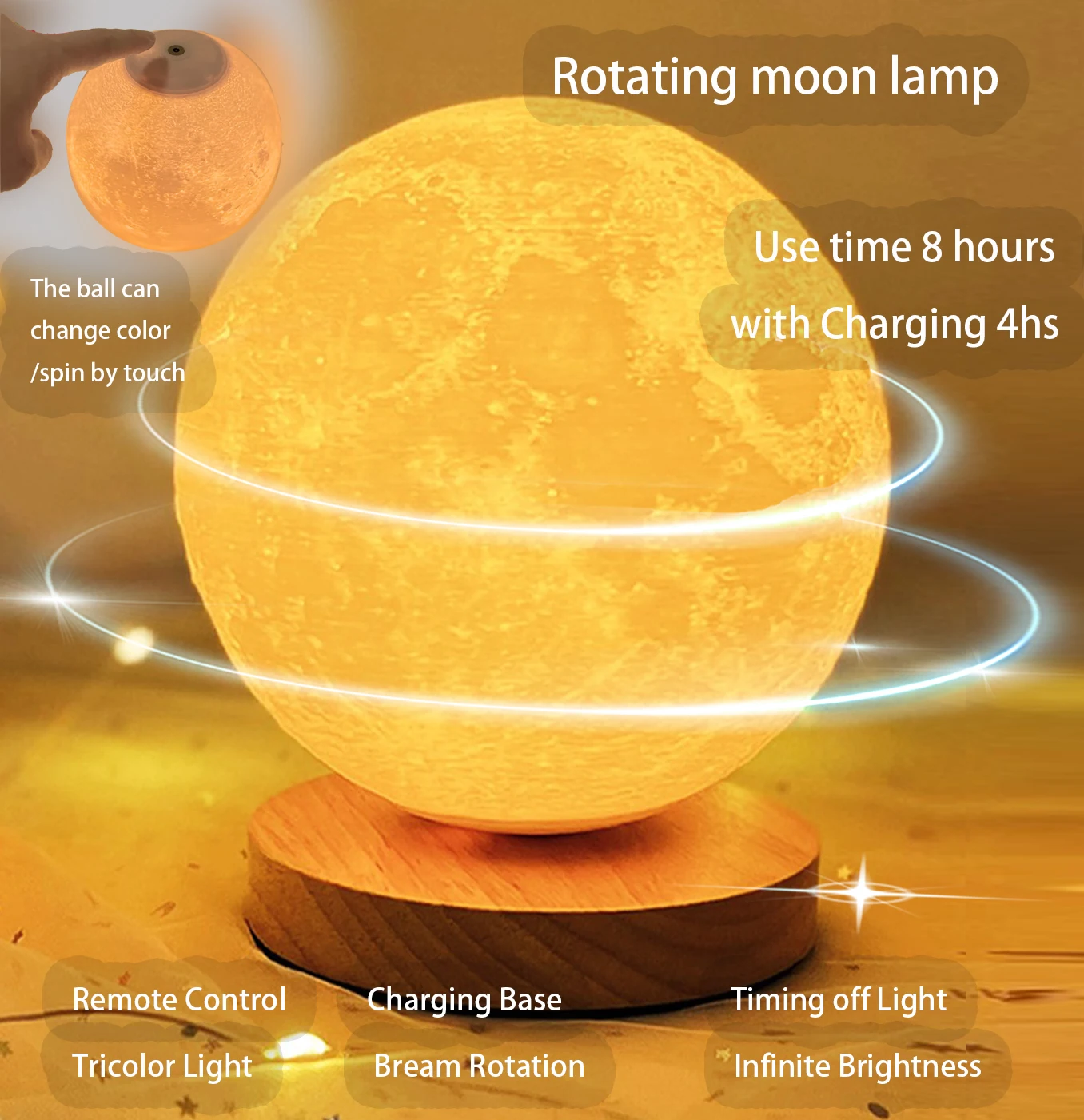 Moon Table Lamp 360 Degree Automatic Rotation Led Magnetic Levitation 18CM Bedroom Decoration USB Charge Modern 80 Rechargeable
