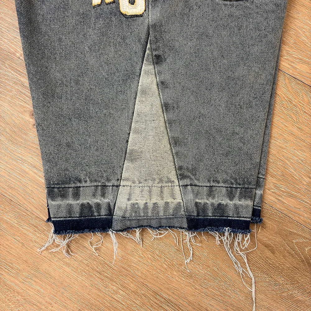 Topshow High Quality Men Cowboy Knee Length 100% Algodon Distressed Washed Raw Hem Denim Ripped Jeans Shorts Jorts