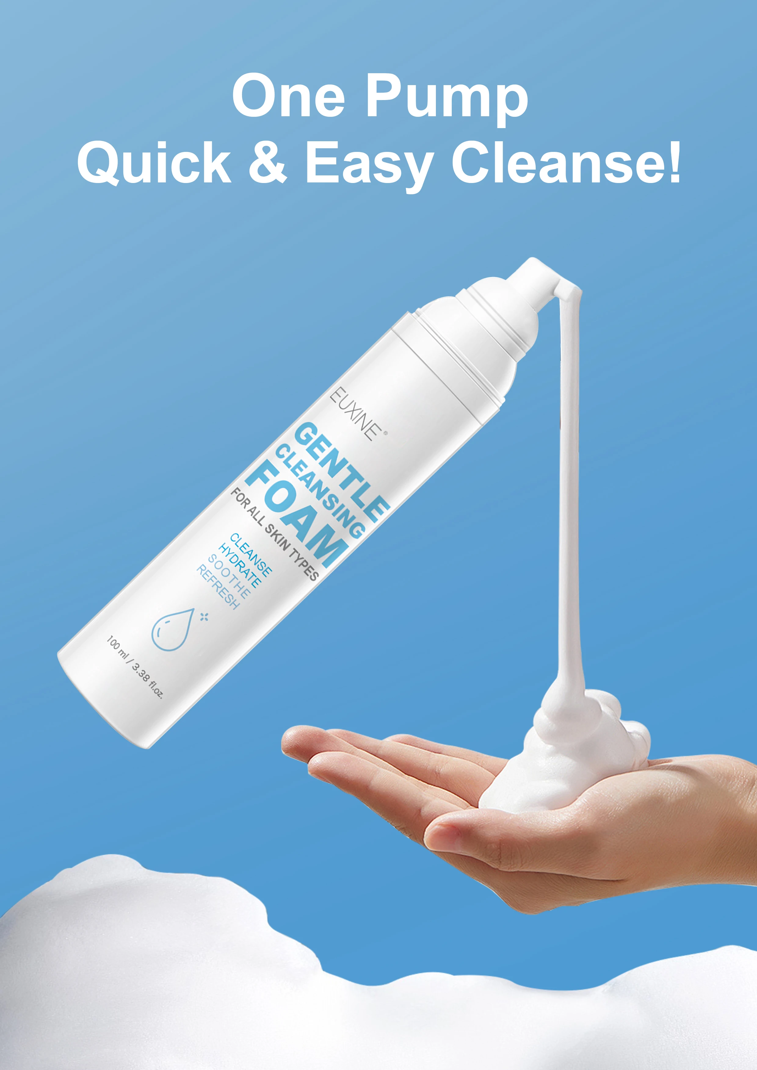 EUXINE Gentle Bubble Wash Beauty Skin Care Moisture Prevent Dry Skin Organic Glycerol Glucoside Foaming Face Cleanser