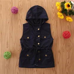 Осенний Лидер продаж, детский жилет, куртка без рукавов с капюшоном в японском и корейском стиле для девочек, Трендовое пальто