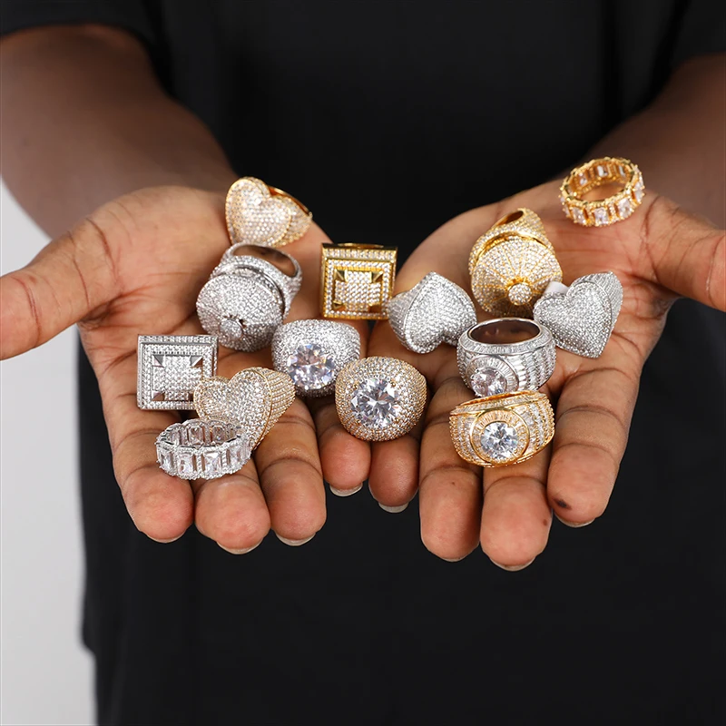 Hip Hop Jewelry Ring collection Heart Star Cross Moon Shape Cuban Big  Ring Brass Iced Out CZ Hot sale Ring For Men