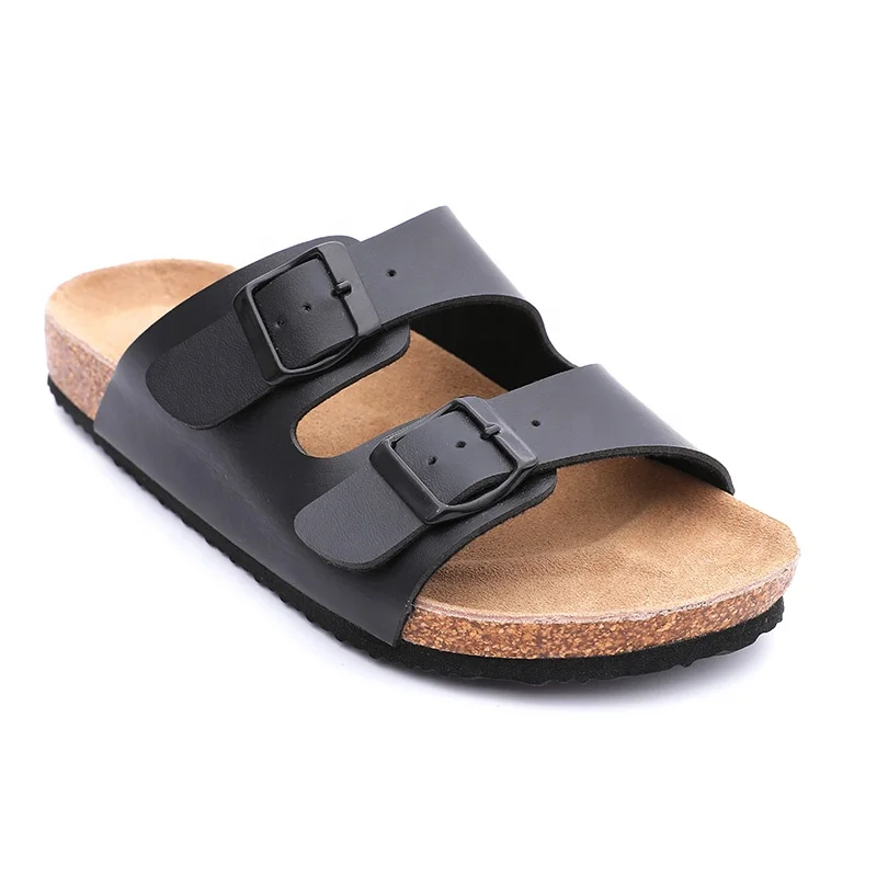 Wholesale men and women classic two straps cork sole sandals with soft leather insole and arch support in red black color