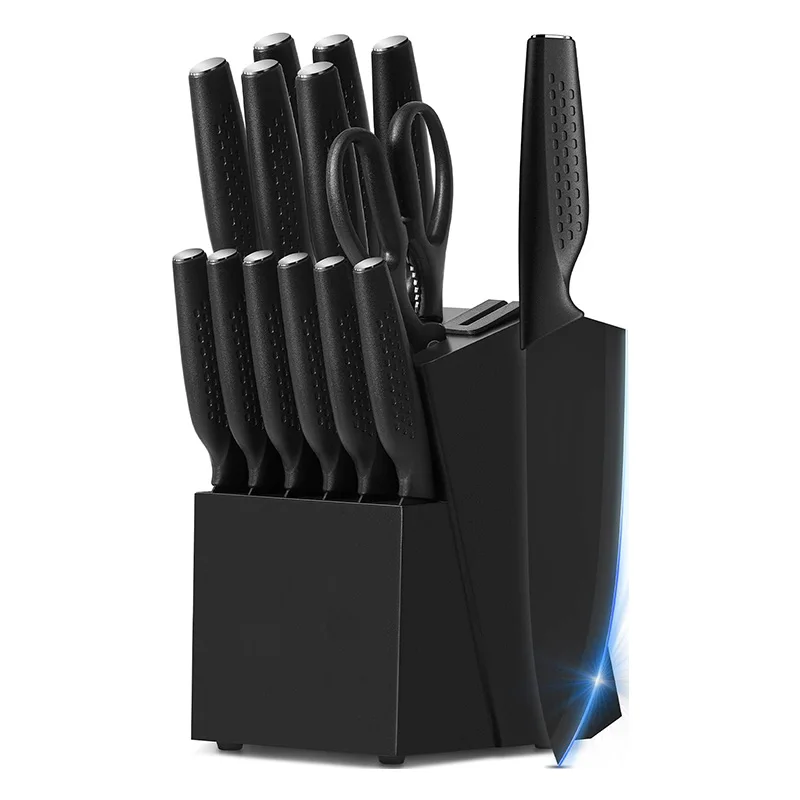 High Carbon Stainless Steel Kitchen Knife Set 15 Pieces Kitchen Knife Block Set With Wooden Block 6 Steak Knives Cutlery