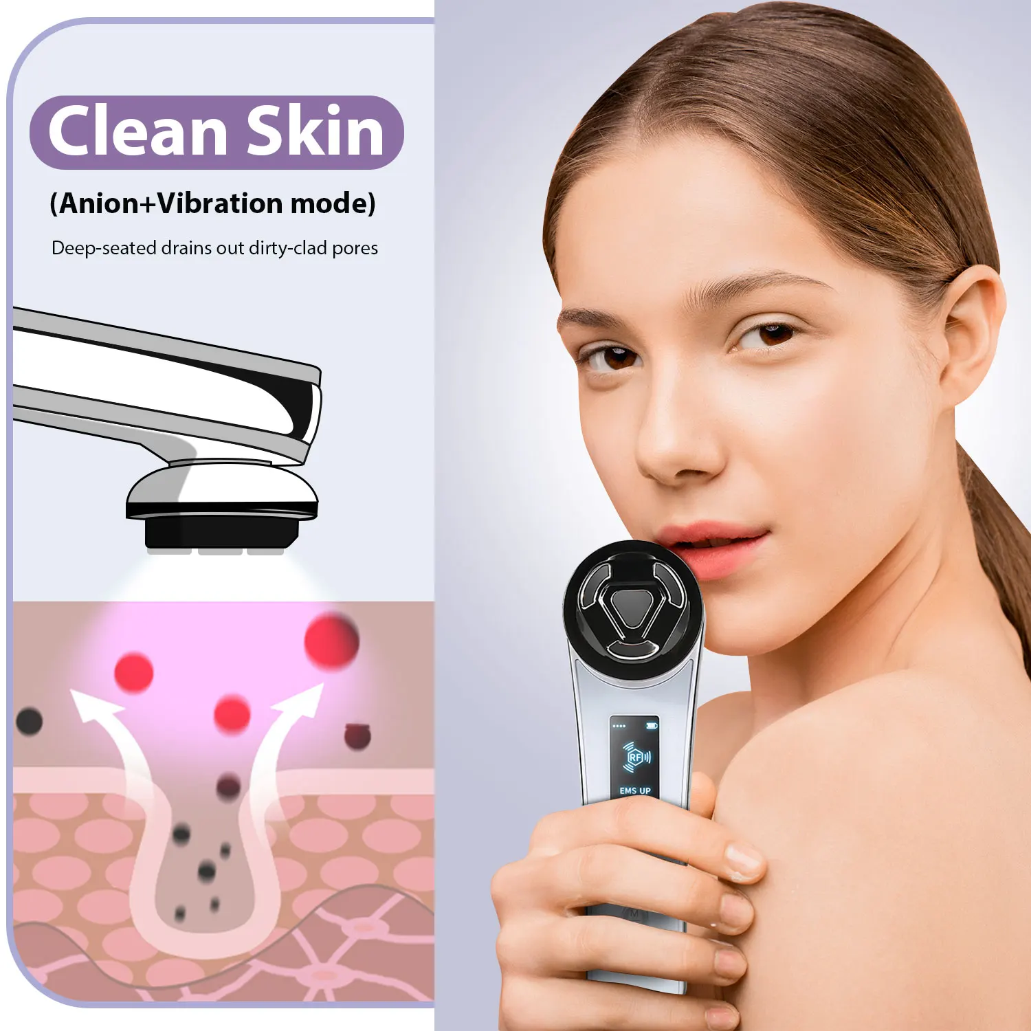 Red Light Facial Beauty Device Face Ems Rf Led Vibrating Anti Aging Cleaning Facial Massager Wrinkle Remover Neck Lift Device