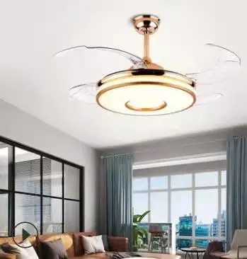 Modern indoor home remote control living room dining golden crystal ball ceiling fan
