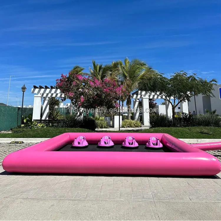 Hot sale pink color white arena soft play inflatable race track for bumper cars
