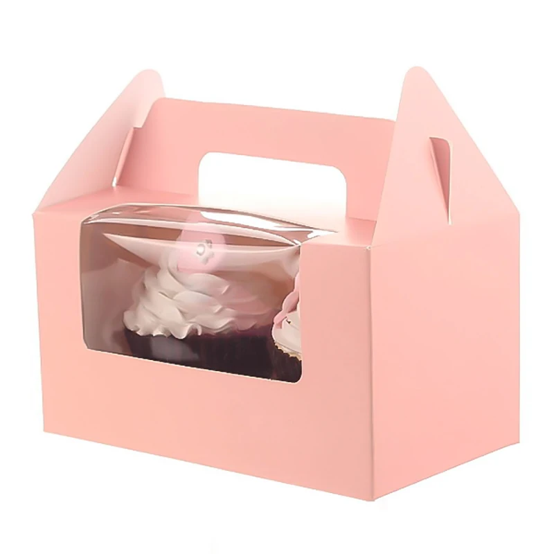 Sustainable Bakery Packaging Gift Cake Box, Cake Packing Box Food Kraft Paper Box With Handle Cookie Muffin