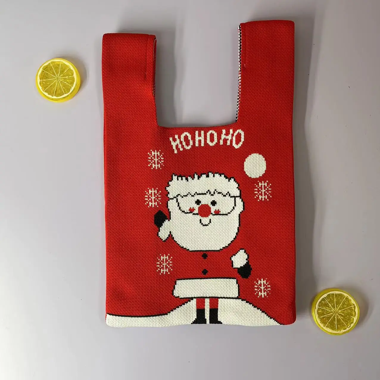 2024 New design Custom cute Christmas Knitted Bag Gift Wedding Handbag Cute Wrist Santa Claus Christmas Knitted Gift Bag 2023