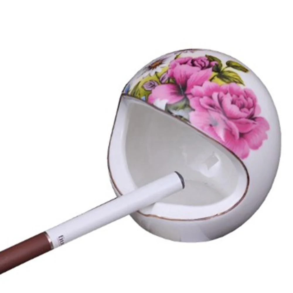 Hot sell egg shape ceramic ashtray with rose flower printing
