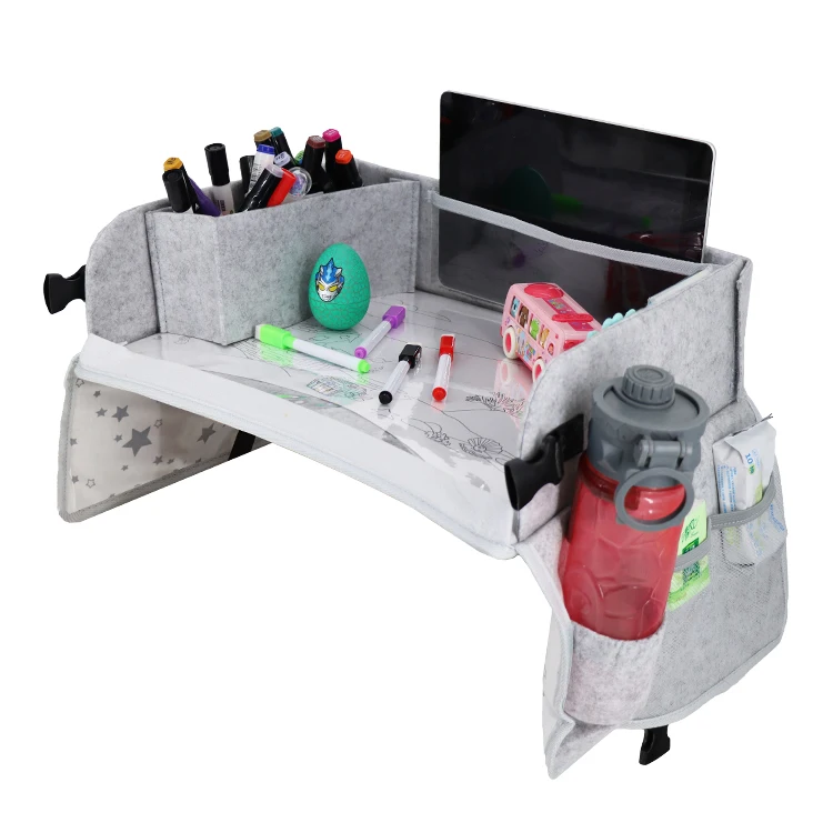 Kids Travel Tray for Toddler Car Seat, Road Trip Essentials Accessories Tablet iPad Holder Stand