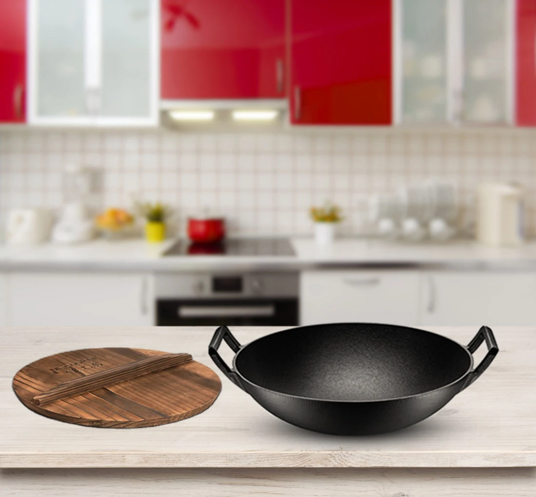 Hot sell  30 inches traditional cast iron wok pan with ear handles