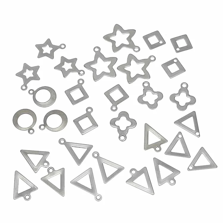100pcs/bag Stainless Steel Geometric Hollow Tags Flower Leaf Pattern Filigrees Moon Star Anchor Charms DIY Jewelry Findings