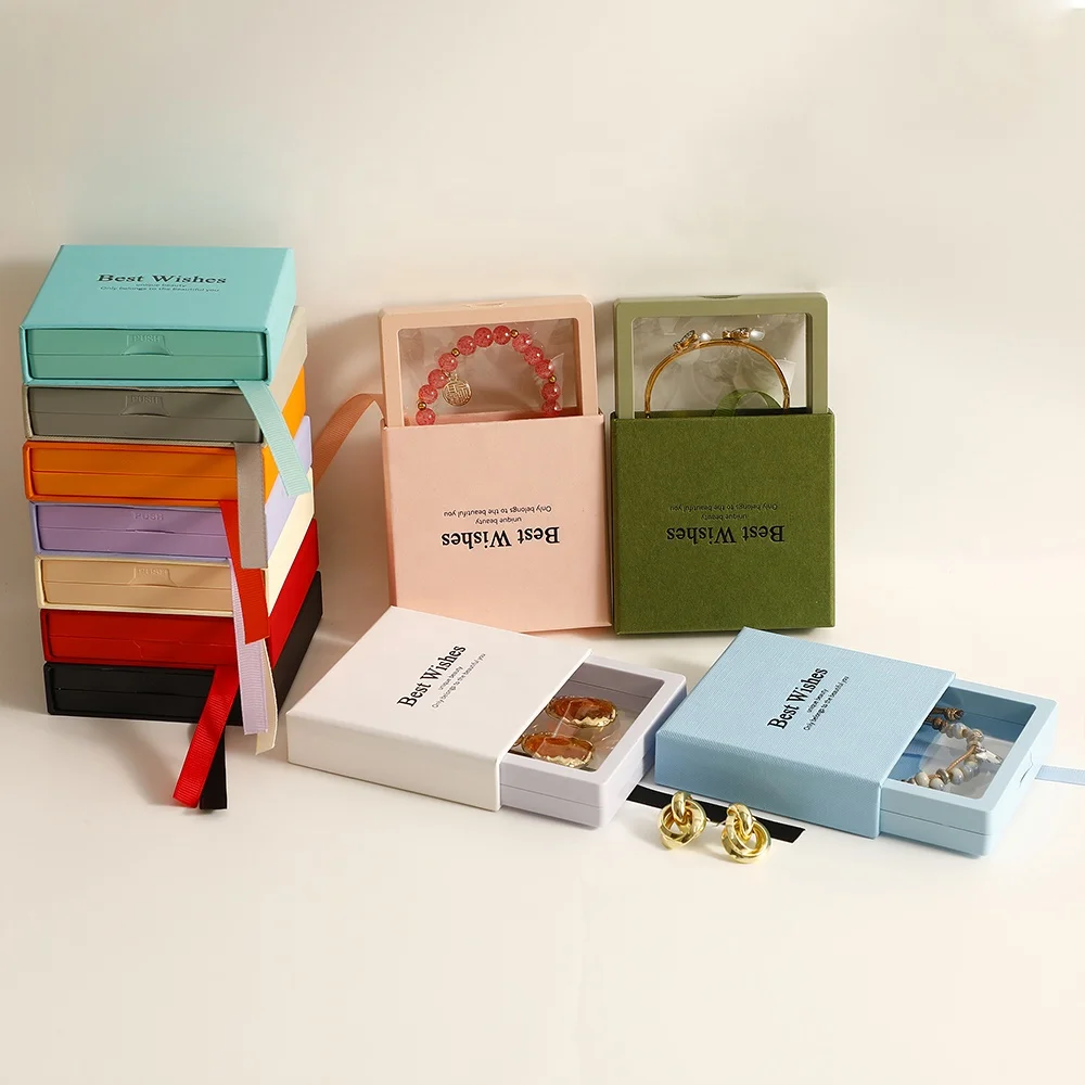 PUPPYSEW 9.5*9.5cm Jewelry  paper box Transparent PE Film Display Box  necklace Bracelet Ring Earring Packing Drawer Box