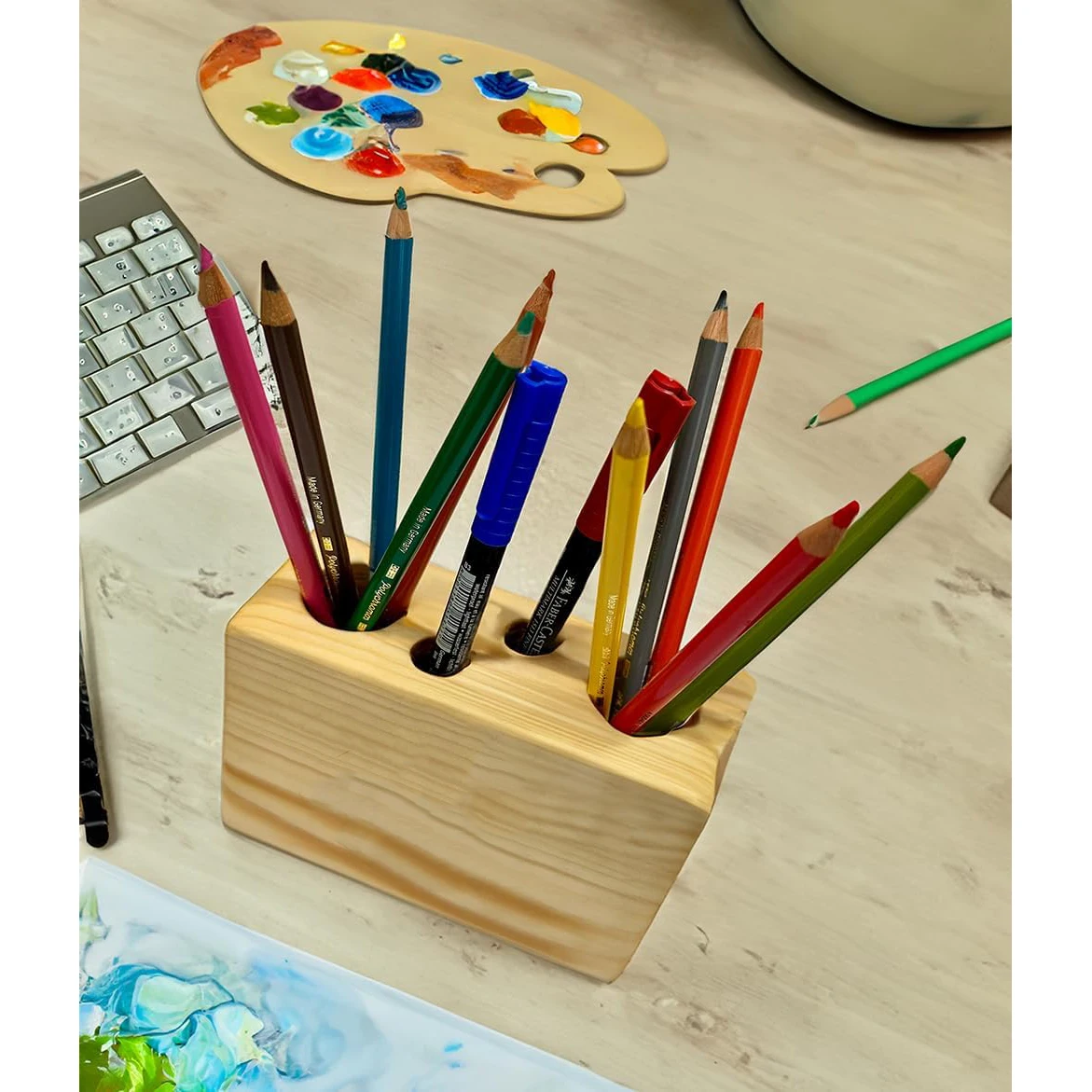 Wooden desktop pencil holder Crayons Desktop office pencil holder Wooden gift