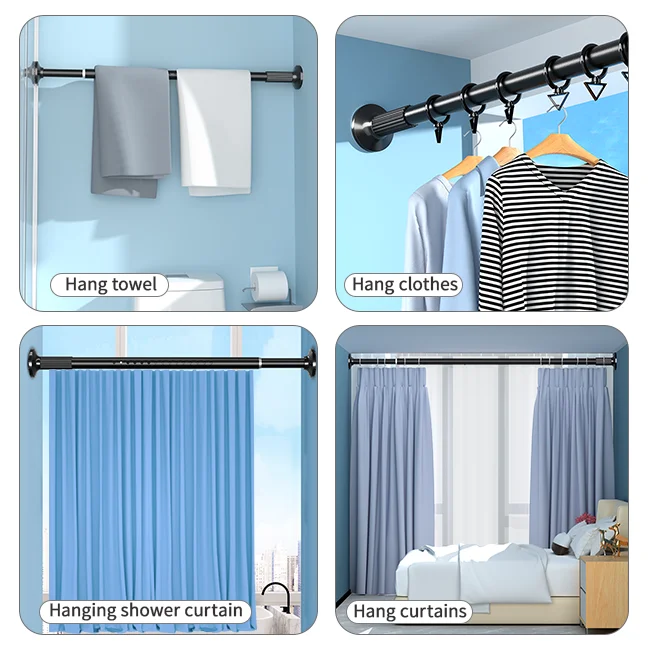 1.74-2.24m Punch-free indoor curtain rod clothesline pole bathroom toilet shower curtain rod retractable easy-to-disassemble sin